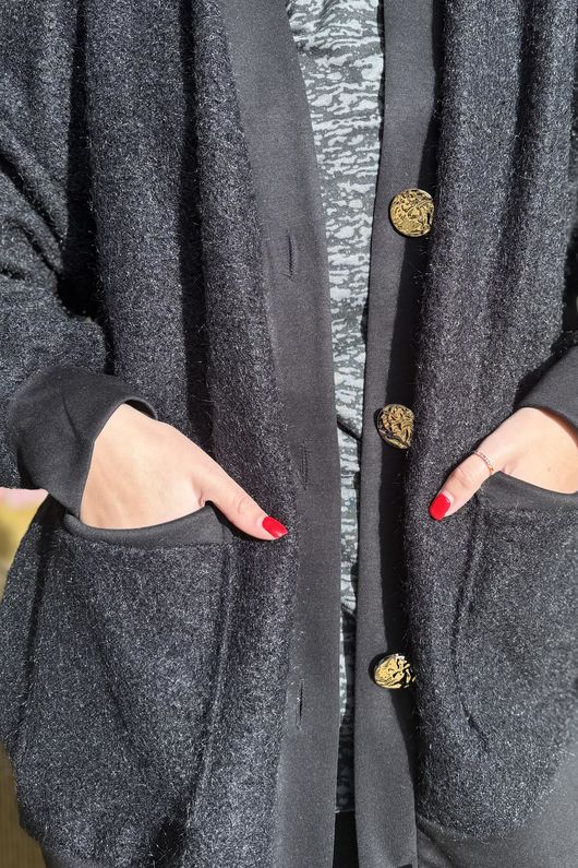 Beach Walk Fleece Cardigan Black /14=